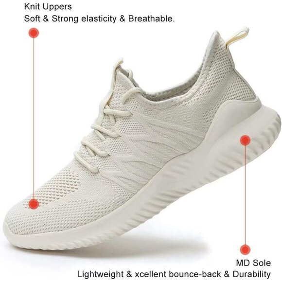 Women's Ladies Walking Running Shoes Slip On Lightweight Tennis Sneakers Beige - Picture 5 of 7